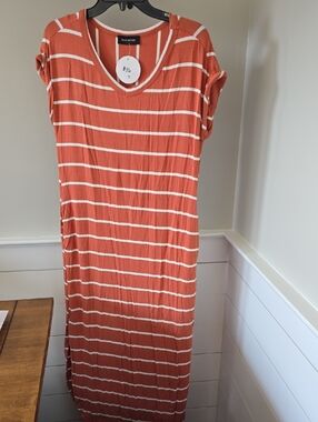 Rae Mode Orange & White Striped V-Neck Maxi Dress